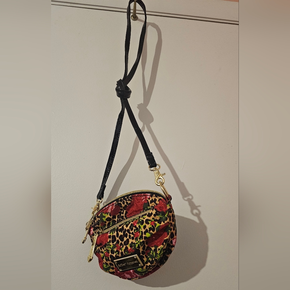 Betsey Johnson round rose with animal print crossbody bag